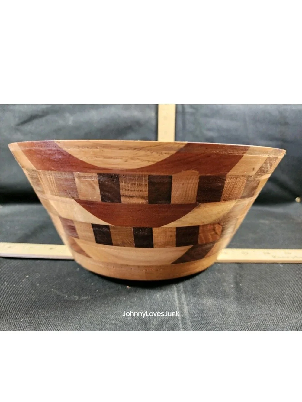 Vintage Large Segmented Hand-Turned Wood Salad Bowl MCM